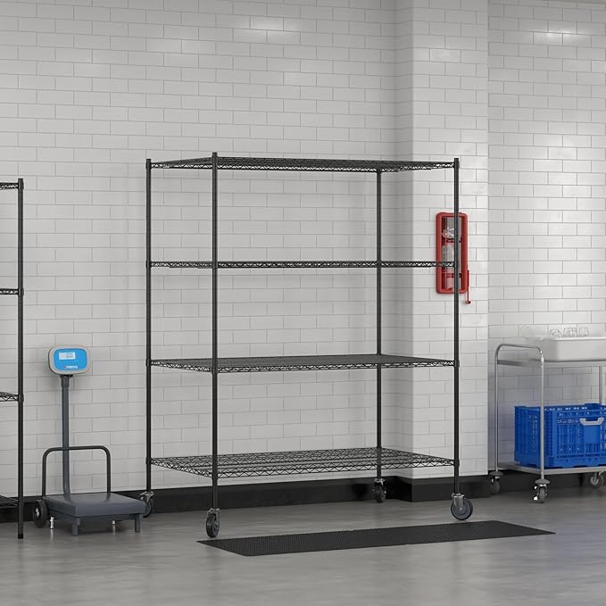 Commercial NSF Listed Black Epoxy Mobile Wire Shelving Kit 36" x 60" x 80", with 4 Shelves Perfect for Warehouse, Walk-in Refrigerator, Freezer, Grocery Store, Restaurant, Dishroom
