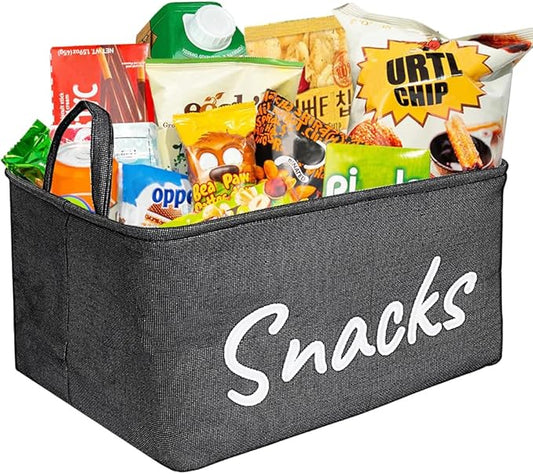 Snack Organizer Basket for Home Office: Snack Storage Bin for Pantry Shelf Countertop (Black)