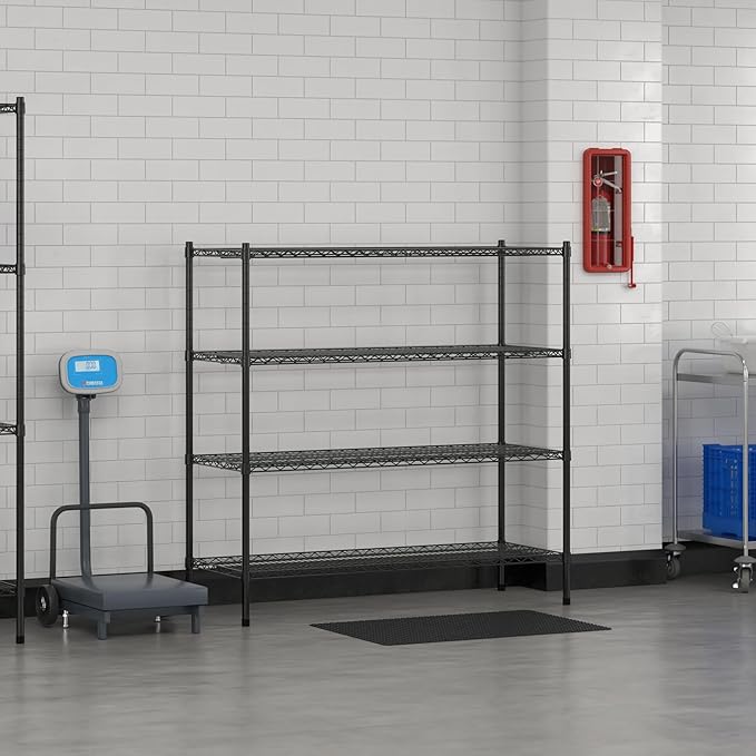 Commercial NSF Listed Black Epoxy Stationary Wire Shelving Kit 21" x 54" x 54", with 4 Shelves Perfect for Warehouse, Walk-in Refrigerator, Freezer, Grocery Store, Restaurant, Dishroom