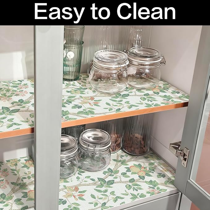 Terravue Shelf Liner for Kitchen Cabinets Non Adhesive Drawer Liners Non Slip Cupboard Liner Strong Grip Waterproof Cabinet Liners Easy to Clean Dresser Table Kitchen Shelves Paper 12IN x 16.4FT