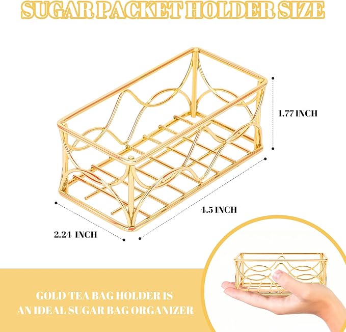 DLUGOPIS 2 Pcs Gold Sugar Packet Holder Metal Tea Bag Organizer Sugar Caddy Coffee Creamer Tea Bag Caddy for Coffee Bar Kitchen Home 4.5*2.2*1.8 Inch