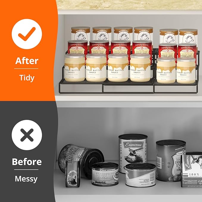 Expandable Can Organizer for Pantry,3-Tier Adjustable Can Organizers and Storage Holds Up to 24 Cans,Can Storage Rack for Pantry,Kitchen,Cabinet