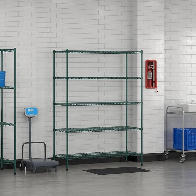Commercial NSF Listed Green Epoxy Stationary Wire Shelving Kit 21" x 54" x 74", with 5 Shelves Perfect for Warehouse, Walk-in Refrigerator, Freezer, Grocery Store, Restaurant, Dishroom