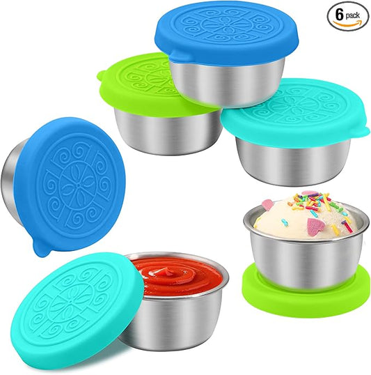 6x1.6 oz Salad Dressing Container to Go, Leakproof Reusable Stainless Steel Small Container with Lid,Sauce Containers for Lunch box,Picnics,Travel,Office and Meal Prep
