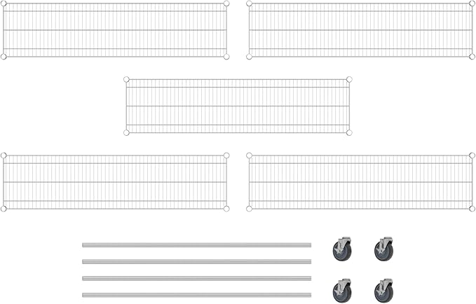 Commercial NSF Listed Chrome Mobile Wire Shelving Kit 14" x 54" x 60", with 5 Shelves Perfect for Warehouse, Walk-in Refrigerator, Freezer, Grocery Store, Restaurant, Dishroom