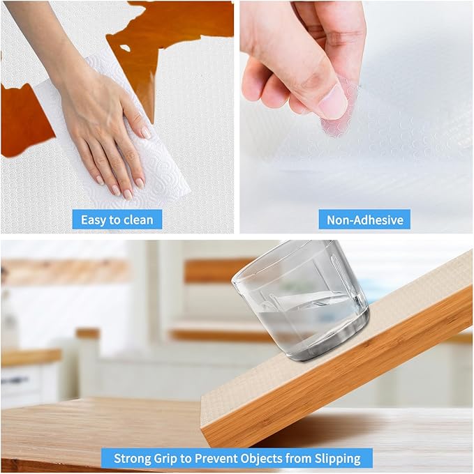Bloss Shelf Liners，Non Adhesive EVA Drawer Mat Liners Roll for Bathroom,Kitchen,Desks,Deco Shelves 17.7×118 inch-Clear