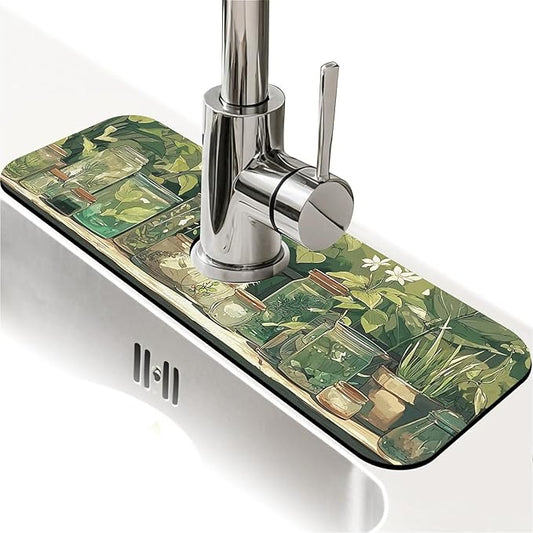 Kitchen Sink Splash Guard，Glass jars and bottles Faucet Mat Sink Gadgets-Super Absorbent Fast Drying Mat Drip Catcher for Kitchen, Bathroom,Sink Mat, Dish Drying Mat, Bathroom(15" X 5.5" )