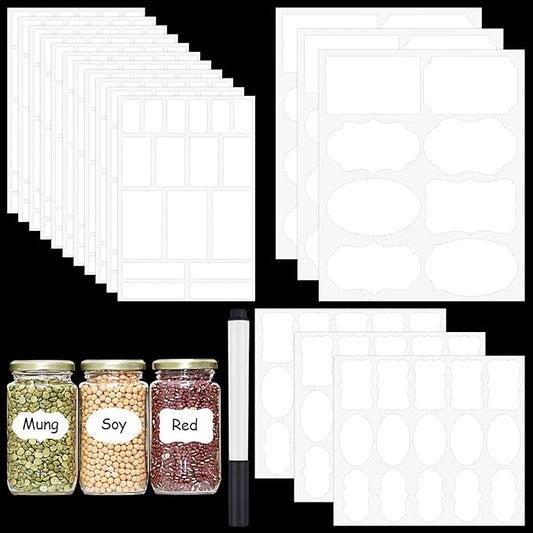 273 Pcs Labels for Jars, Waterproof Reusable Chalkboard Labels for Food Containers, Bottles, Blackboard Stickers with 1 Erasable Chalk Marker (White)