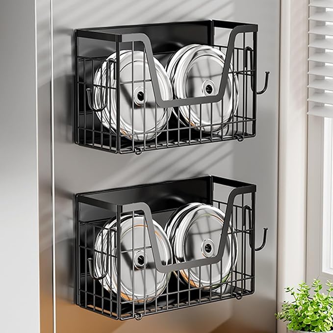TOPINCN Magnetic Shelf for Fridge, 2 Set Fruit Potato Onion Storage Bins with Dual Reinforced Magnets 30lb Weight Limit, for Refrigerator Kitchen Counter Cabinet Organizer (Black)