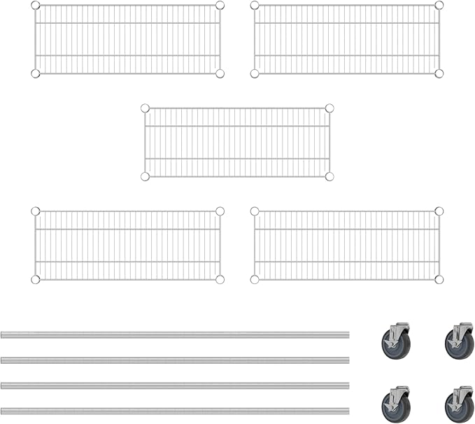 Commercial NSF Listed Chrome Mobile Wire Shelving Kit 12" x 30" x 60", with 5 Shelves Perfect for Warehouse, Walk-in Refrigerator, Freezer, Grocery Store, Restaurant, Dishroom