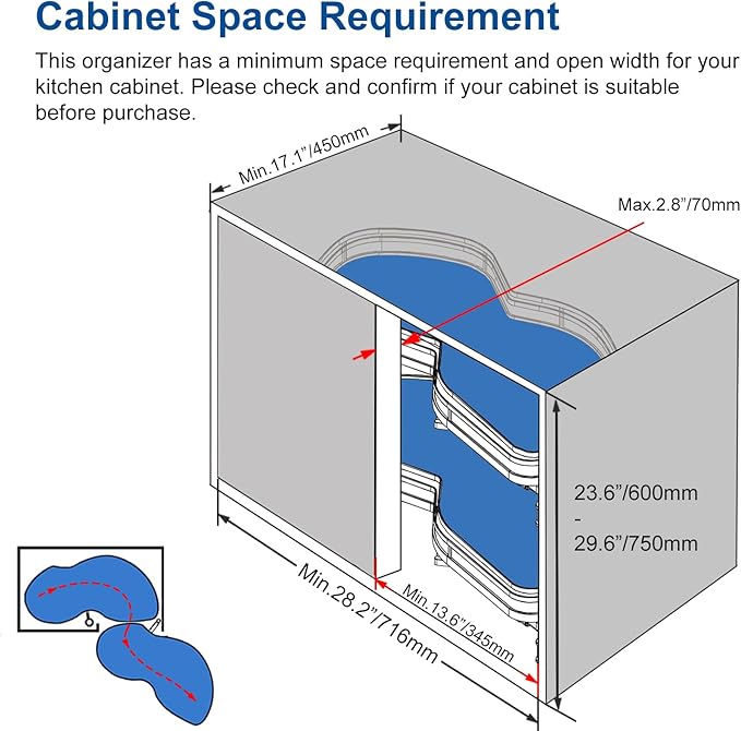 VADANIA Right Swing Pull Out Organizer for 32" Blind Corner Kitchen Cabinet, 2 Tiers Swing Tray, Soft Close, Right Handed Open