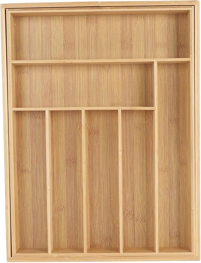 Kitchen Silverware Organizer Expandable for Cutlery and Utensils, Adjustable Wood Utensil Storage Cutlery Tray for Drawers, Kitchen Drawer Organizer Utensil Holder Makeup Organizer with(9 Slots)