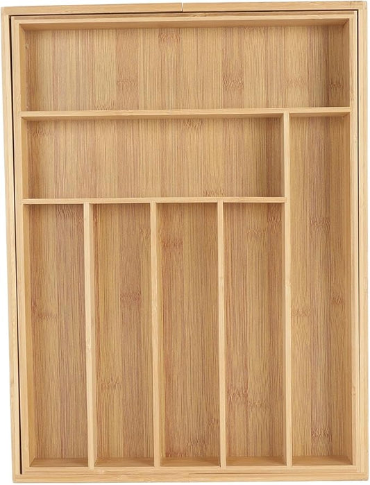 Kitchen Silverware Organizer Expandable for Cutlery and Utensils, Adjustable Wood Utensil Storage Cutlery Tray for Drawers, Kitchen Drawer Organizer Utensil Holder Makeup Organizer with(9 Slots)