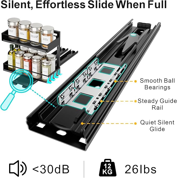 iSPECLE Spice Rack Organizer for Cabinet - 1 Pack Rotate Pull Out Spice Racks for Easy Access, Adjust Height to Fit 4 oz to 8 oz Spice Jars, Peel and Stick, 10.2" D for Inside Cabinet