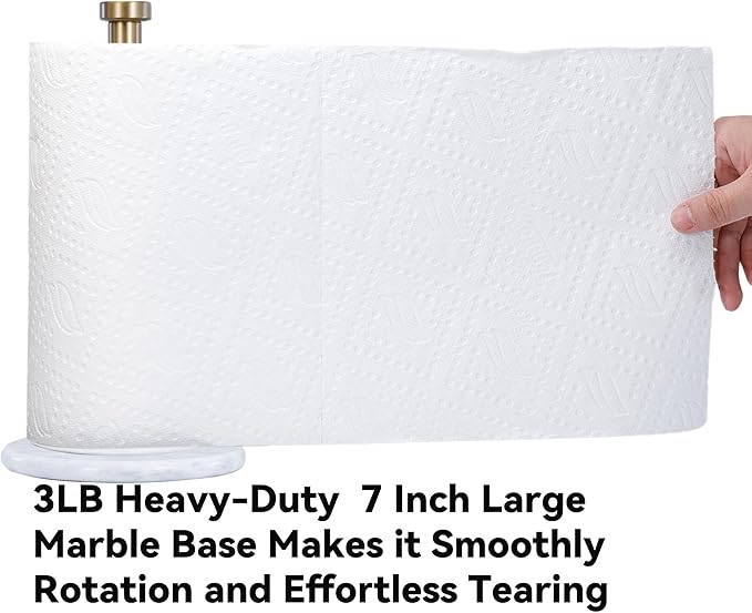 Paper Towel Holder with Marble Base - 13" x 7" Upright Paper Roll Dispenser with Heavy Non-Slip Base for Easy One-Handed Tear - for Countertops, Cabinets, and Bathrooms