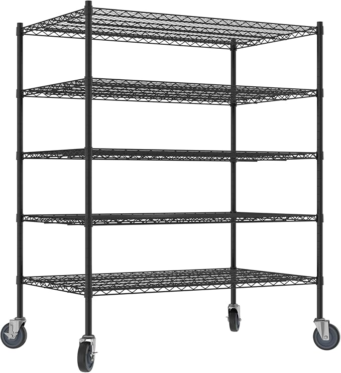 Commercial NSF Listed Black Epoxy Mobile Wire Shelving Kit 30" x 48" x 60", with 5 Shelves Perfect for Warehouse, Walk-in Refrigerator, Freezer, Grocery Store, Restaurant, Dishroom