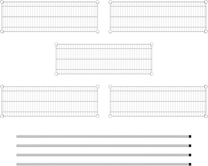 Commercial NSF Listed Chrome Stationary Wire Shelving Kit 14" x 42" x 74", with 5 Shelves Perfect for Warehouse, Walk-in Refrigerator, Freezer, Grocery Store, Restaurant, Dishroom