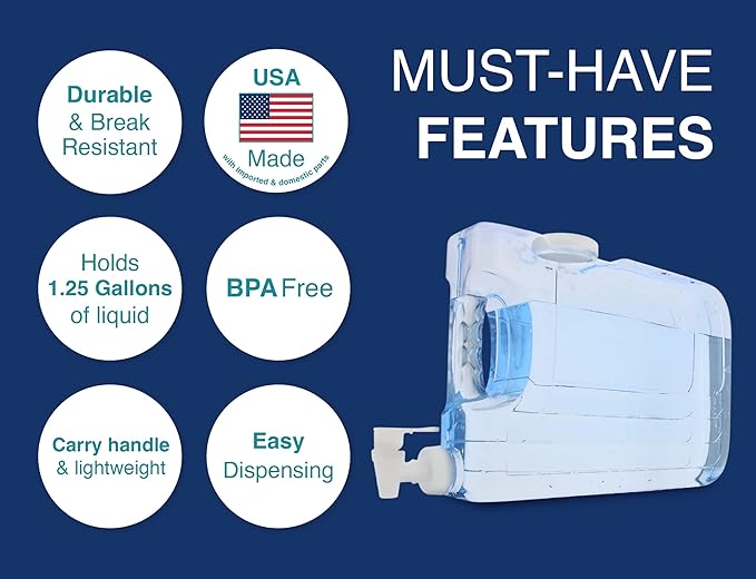 Arrow Home Products Oasis Drink Dispenser for Fridge, 1.25 Gallon - Plastic Beverage Dispenser with Spigot for Easy Dispensing - BPA Free Clear Plastic - Convenient Handle, Easy-Pour Spout
