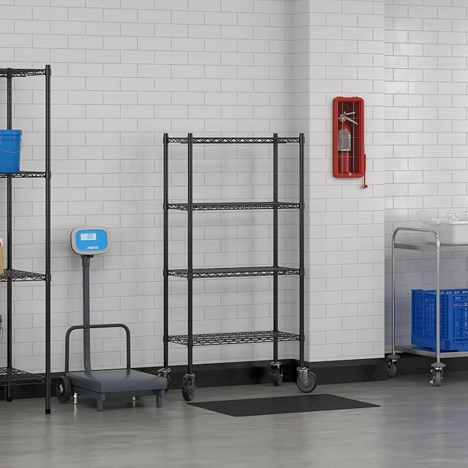 Commercial NSF Listed Black Epoxy Mobile Wire Shelving Kit 14" x 30" x 60", with 4 Shelves Perfect for Warehouse, Walk-in Refrigerator, Freezer, Grocery Store, Restaurant, Dishroom