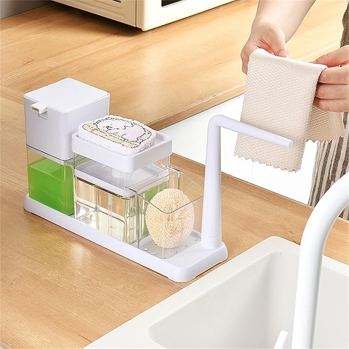 Press Styles Soap Dispenser Shelf Bathroom Counter Organizers Includes Detachable Storage Tray for Toothbrush Bathroom Soap Dispenser with Storage Tray
