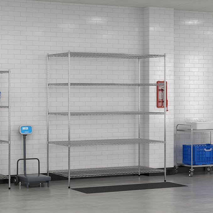 Commercial NSF Listed Chrome Stationary Wire Shelving Kit 36" x 72" x 86", with 5 Shelves Perfect for Warehouse, Walk-in Refrigerator, Freezer, Grocery Store, Restaurant, Dishroom