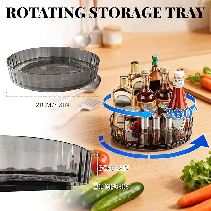 BOROLA 8.3" Rotating Spice Rack Organizer 360° Spinning Turntable for Kitchen Cabinet, Transparent Lazy Susan Tray for Countertop, Pantry, Bathroom Vanity Storage Organization(Translucent Gray)