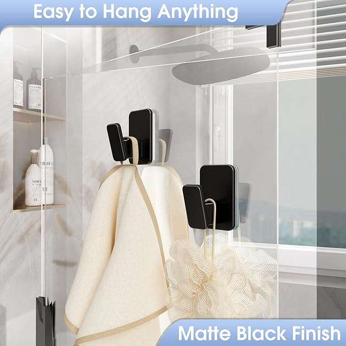 Danpoo Heavy Duty Self Adhesive Hooks 6-Pack - Value Set for Whole House Organization, No Drill Wall Hooks for Bathroom, Kitchen, Laundry Room & Entryway (Black)