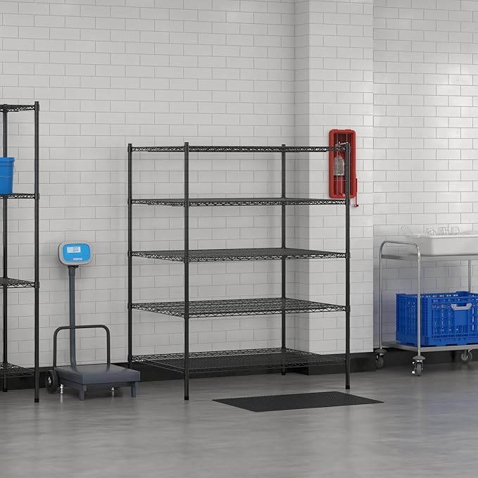 Commercial NSF Listed Black Epoxy Stationary Wire Shelving Kit 36" x 48" x 64", with 5 Shelves Perfect for Warehouse, Walk-in Refrigerator, Freezer, Grocery Store, Restaurant, Dishroom