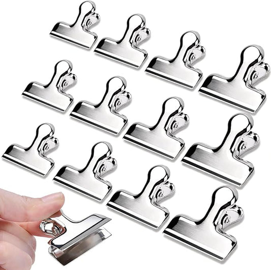 Chip Bag Clips, 12Pcs Sliver Stainless Steel Chip Clips for Food Packages, Metal Kitchen Clip for Snack Bags, Food Storage and Office Home Kitchen