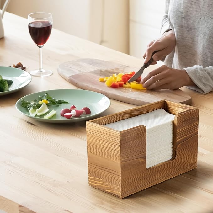 Paper Towel Dispenser Countertop, Burnt Wood Folded Paper Hand Towel Holder for Guest Bathroom, Commercial Tabletop Tissue Dispenser Tray for Multifold C-Fold, Z-Fold, Trifold, 10.31x3.94x6.3 Inches