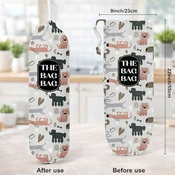 Dog Plastic Bags Holder Organizer for Shopping Sack, The Bag Bag Grocery Bags Holder, Reusable Hanging Trash Sack Organizer, Wall Mount Plastic Sacks Storage Container Dispenser, Gifts for Dog Lover