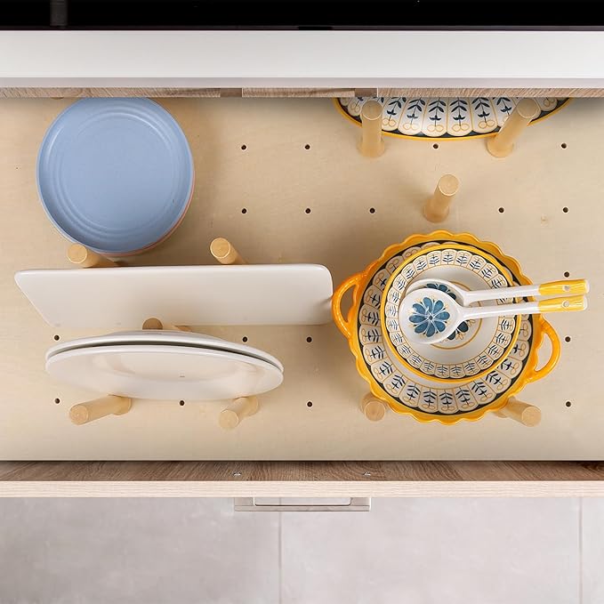 Pegboard Drawer Organizer（39×21in） Peg Board for Drawers,Peg Board Drawer Organizer Kitchen Pegboard Divider Adjustable Trimmable，20PCS Wood Wooden Peg