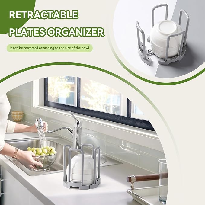 Collapsible Dish Drying Rack, 2PCS Plate Organizer for Cabinet Space Saver Bowl Organizer Small Plate Stand for Display, Kitchen Drawer, Countertop, Cabinet, Shelf, Cupboard