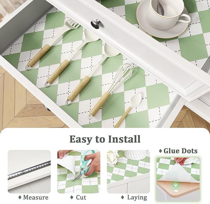 MIAONET Sage Green Shelf Liner for Kitchen Cabinets 18" x 360" Non-Adhesive Non-Slip Drawer Liners for Dresser, Waterproof Washable Paper, Durable Protector Mat for Pantry Shelves Cupboards