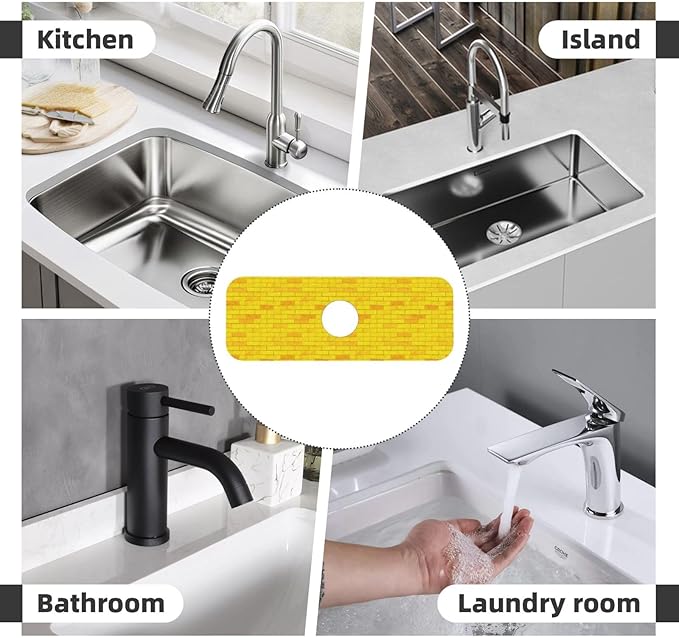 Yellow Bricks 15" X 5.5" Kitchen Sink Splash Guard Faucet Faucet Guard Draining Mat Sink Splash Guard Faucet Kitchen Bathroom