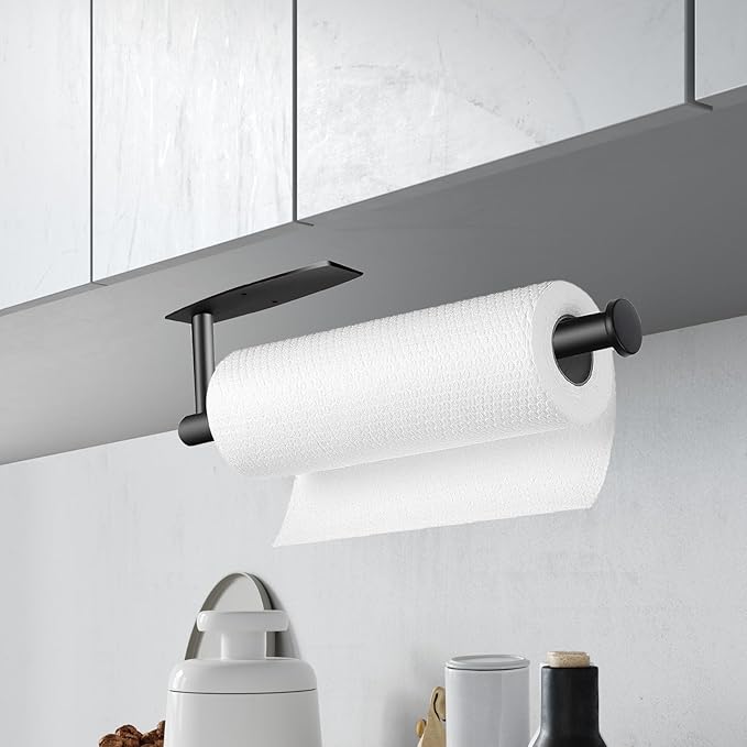 Paper Towel Roll Rack - Under Cabinet Stainless Steel Towel Holder - Black
