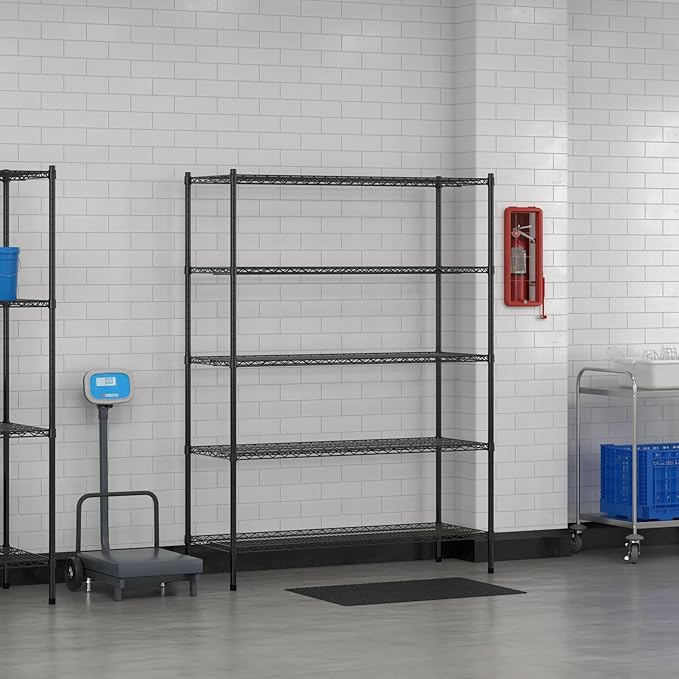 Commercial NSF Listed Black Epoxy Stationary Wire Shelving Kit 21" x 54" x 74", with 5 Shelves Perfect for Warehouse, Walk-in Refrigerator, Freezer, Grocery Store, Restaurant, Dishroom