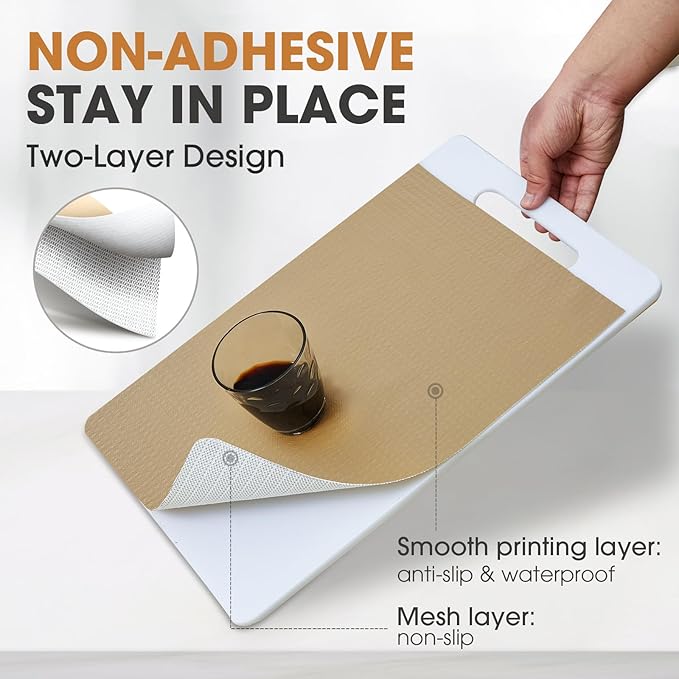 ALIUNI Drawer and Shelf Liner, Non-Slip Kitchen Cabinet Liners Non-Adhesive Thick Strong Grip Waterproof Washable Mats Protect Dresser Shelves Cupboard Bathroom Cabinets, Beige, 24 in X 20 FT