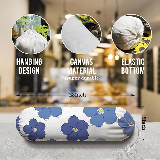 Flower Bag Holder, Blue White Plastic Bags Dispenser, Reusable Shopping Bag Storage Holder Organizer for Kitchen Pantry, Housewarming Gifts for Women Family Friends Grandma Mom