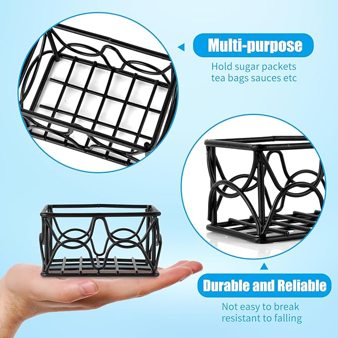 DLUGOPIS 2 Pieces Black Metal Sugar Packet Holder Tea Bag Organizer Sugar Caddy Holder Small Sugar Container Coffee Creamer Holder Tea Bag Caddy Holder for Coffee Bar Kitchen Home