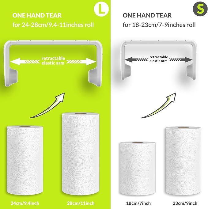 simpletome Paper Towel Holder Under Cabinet or Wall Mount ONE Hand Operation Tension Arm Kitchen Roll Holder (Black, for 24-28cm/9.4-11inches roll)