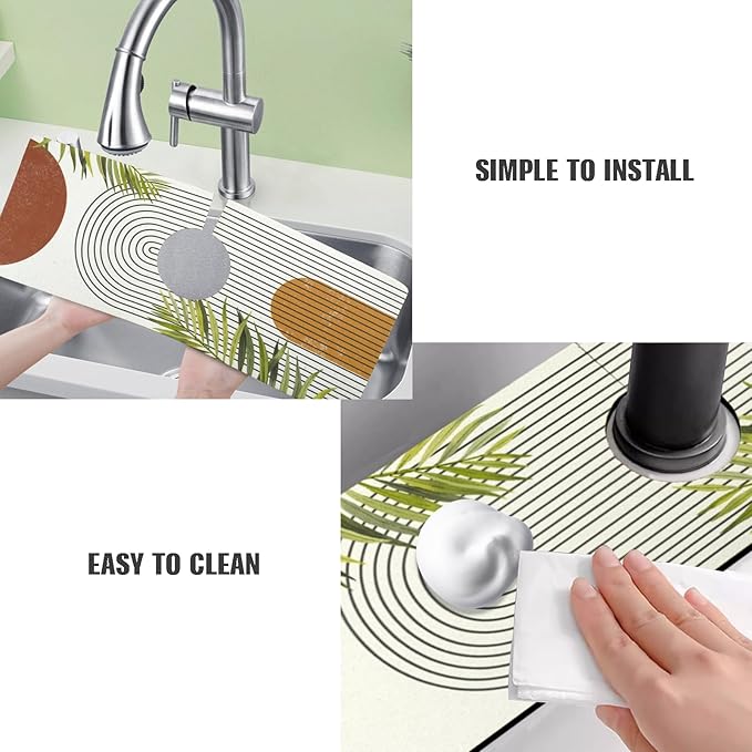 Sink Faucet Absorbing Mat, 2 Pack Drying Mat Around Faucet Sink Splash Guard Behind Faucet Sinkmat For Kitchen Bathroom Island Rv 15 * 5.5 Inch (38 * 14 cm)