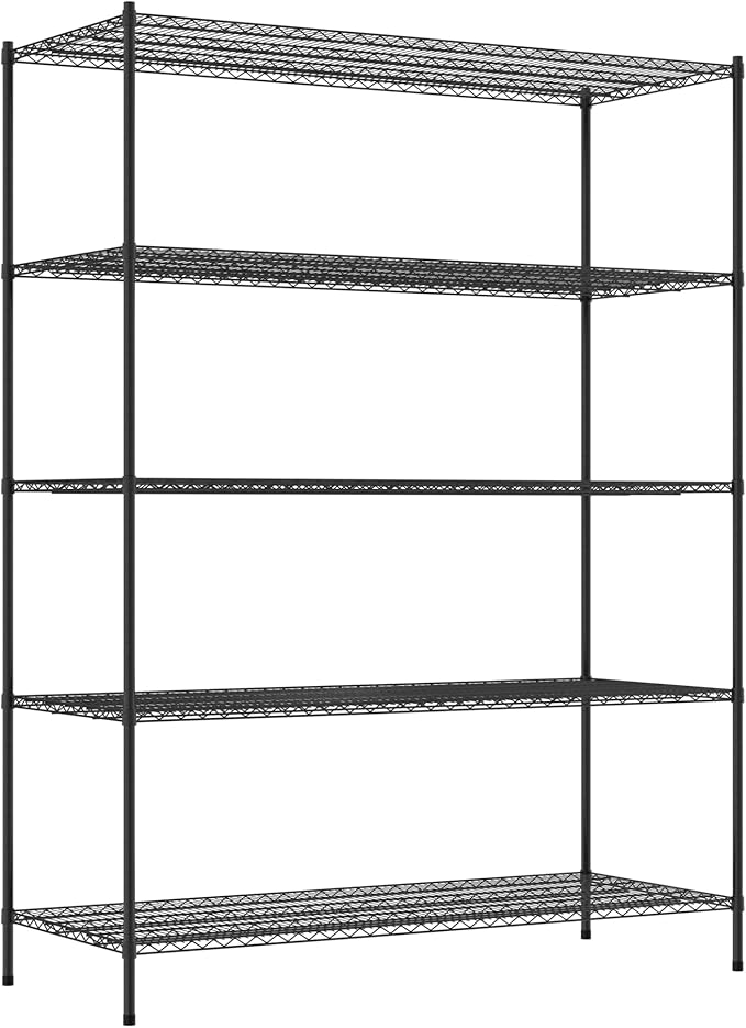 Commercial NSF Listed Black Epoxy Stationary Wire Shelving Kit 30" x 72" x 96", with 5 Shelves Perfect for Warehouse, Walk-in Refrigerator, Freezer, Grocery Store, Restaurant, Dishroom