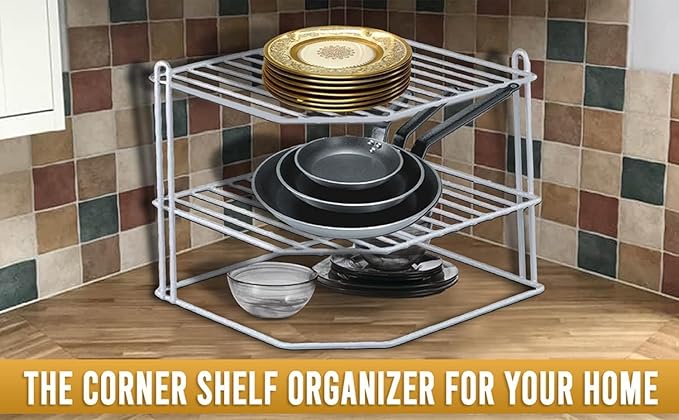 YBM HOME 3-Tier Corner Shelf Counter and Cabinet Organizer, White, Pack of 2