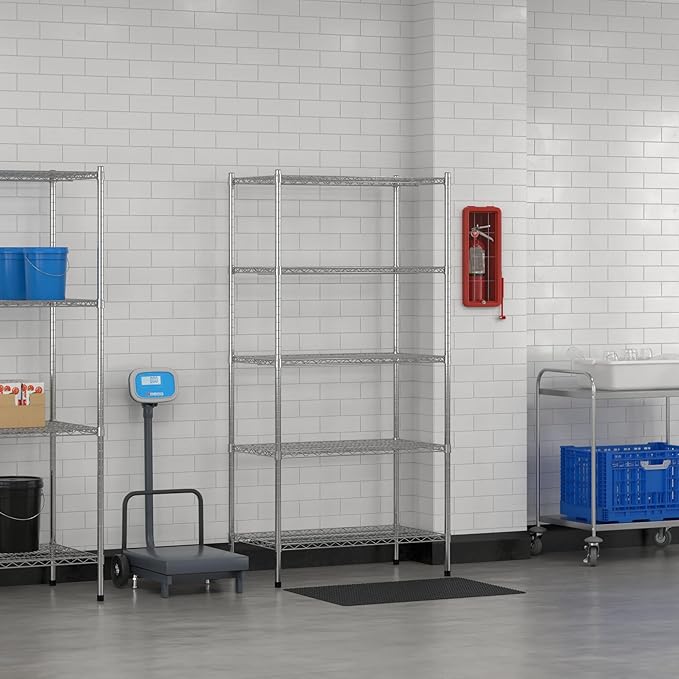 Commercial NSF Listed Chrome Stationary Wire Shelving Kit 21" x 36" x 74", with 5 Shelves Perfect for Warehouse, Walk-in Refrigerator, Freezer, Grocery Store, Restaurant, Dishroom