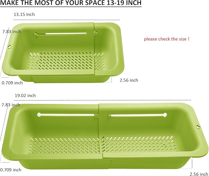 LASSHSWA Collapsible Colander and Strainer for Kitchen, Over the Sink Strainer Basket for Kitchen, Fruit Pasta Food Strainer Expandable Plastic Colander (Green)
