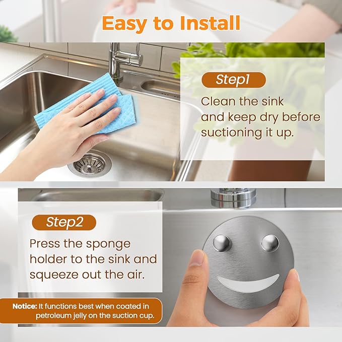 Sponge Holder, Stainless Steel Sink Caddy w/Suction Cup Installation, Sponge Organizer for Kitchen/Bathroom Sink, Self Draining, Dishwasher Safe for Holding Sponges, Silver(1-Pack)