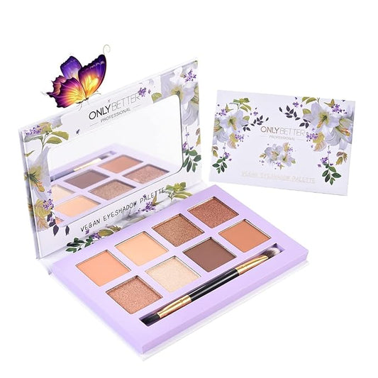 Matte Nude Eyeshadow Palette, 8 Shades High Pigmented Organic Long Lasting Vegan Palette with Brush
