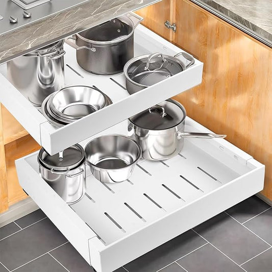 Pull Out Cabinet Organizer, Expandable Slide out Drawers With Adhesive Nano Film, Pantry Shelves Sliding Drawer Adjustable 12.8’’-20.8’’ for Kitchen Cabinets, Pantry, Bathroom Storage 1PC