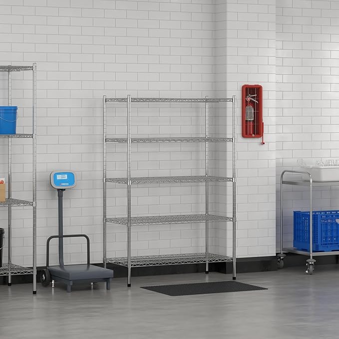 Commercial NSF Listed Chrome Stationary Wire Shelving Kit 21" x 42" x 64", with 5 Shelves Perfect for Warehouse, Walk-in Refrigerator, Freezer, Grocery Store, Restaurant, Dishroom